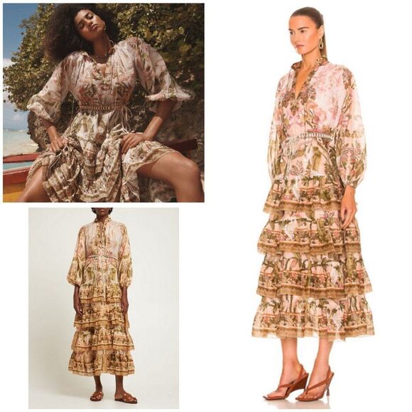 💕ZIMMERMANN💕 Lyre Ruffle Tiered Billow Sleeve Midi Dress ~ Spliced US 6 NWT - Picture 2 of 16